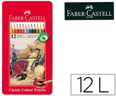 Lápis de Cor Faber-Castell Caixa Metálica de 12 Cores Sortidas