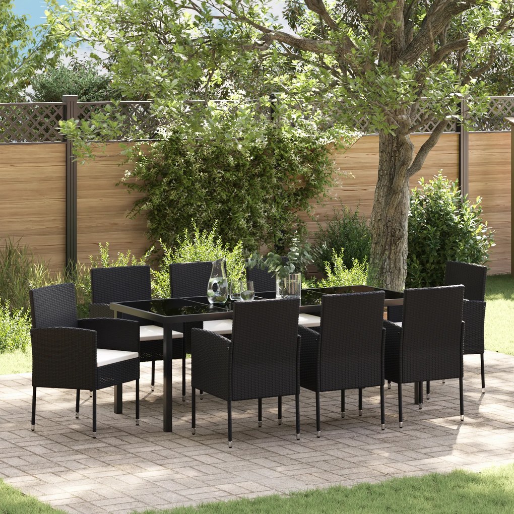 vidaXL Conjunto de Jantar de Jardim com Almofadas Preto Rattan Poliéster