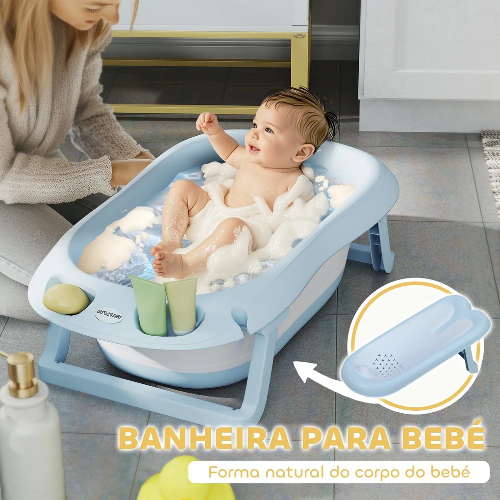 AIYAPLAY Banheira Dobrável para Bebé com Suporte Banheira Recém Nascid