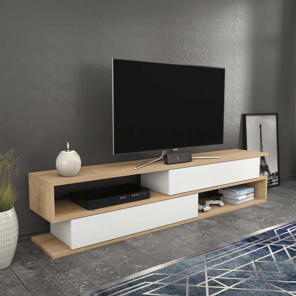 Móvel TV Cortez – Carvalho e Branco – 160 cm x 35,3 cm x 38,6 cm