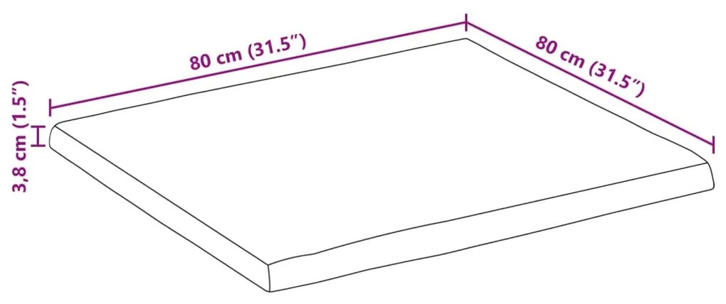 Tampo de mesa c/ borda viva 80x80x3,8cm mangueira áspera maciça