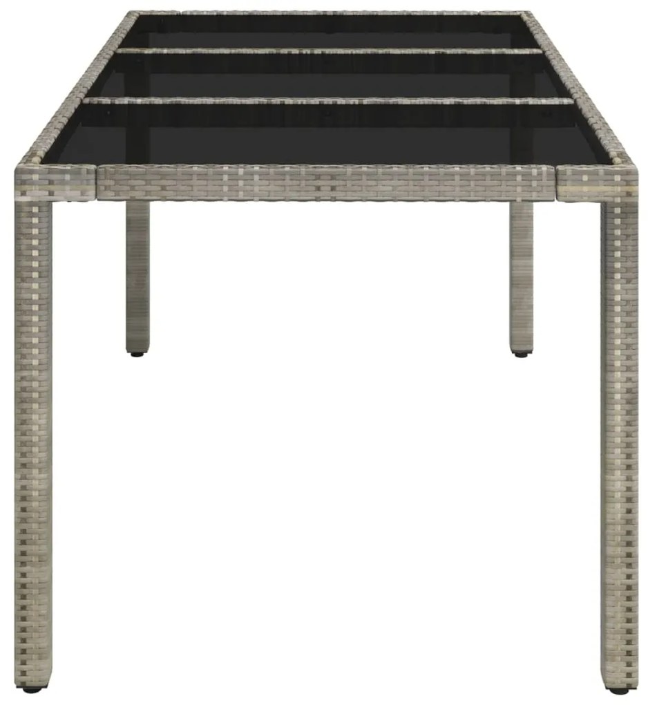 Mesa de jardim com tampo de vidro 150x90x75 cm vime PE cinzento