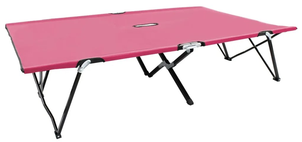 vidaXL Espreguiçadeira/cama dobrável para 2 pessoas aço cor-de-rosa