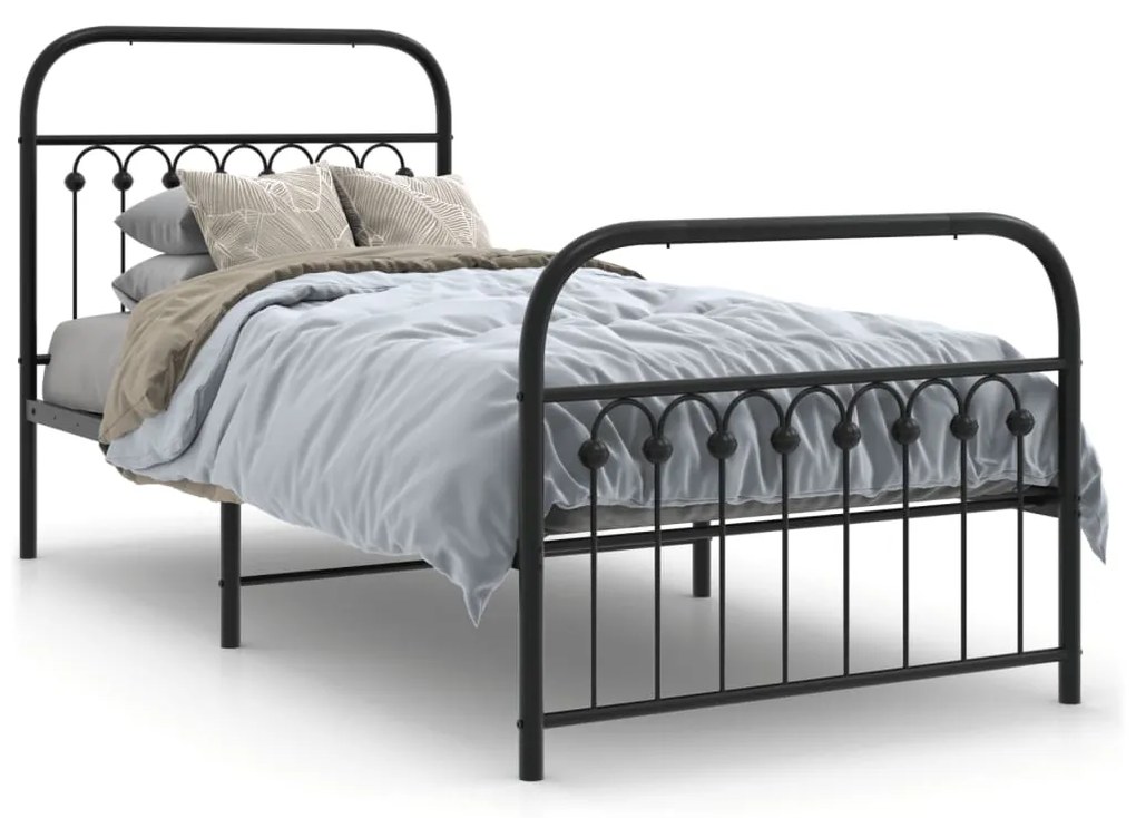 Estrutura de cama com cabeceira e pés 90x190 cm metal preto