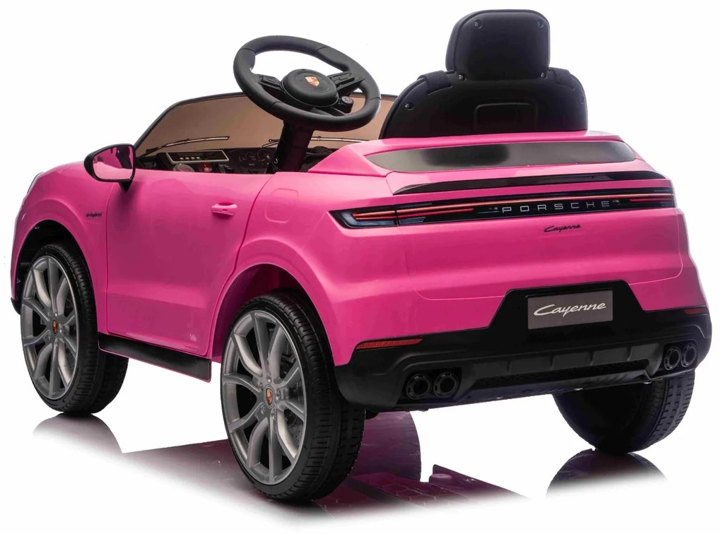 Carro elétrico para crianças Porsche Cayenne 12V com tração traseira – Licença oficial, bateria de lítio, comando remoto 2,4 GHz, leitor MP3, luzes LE