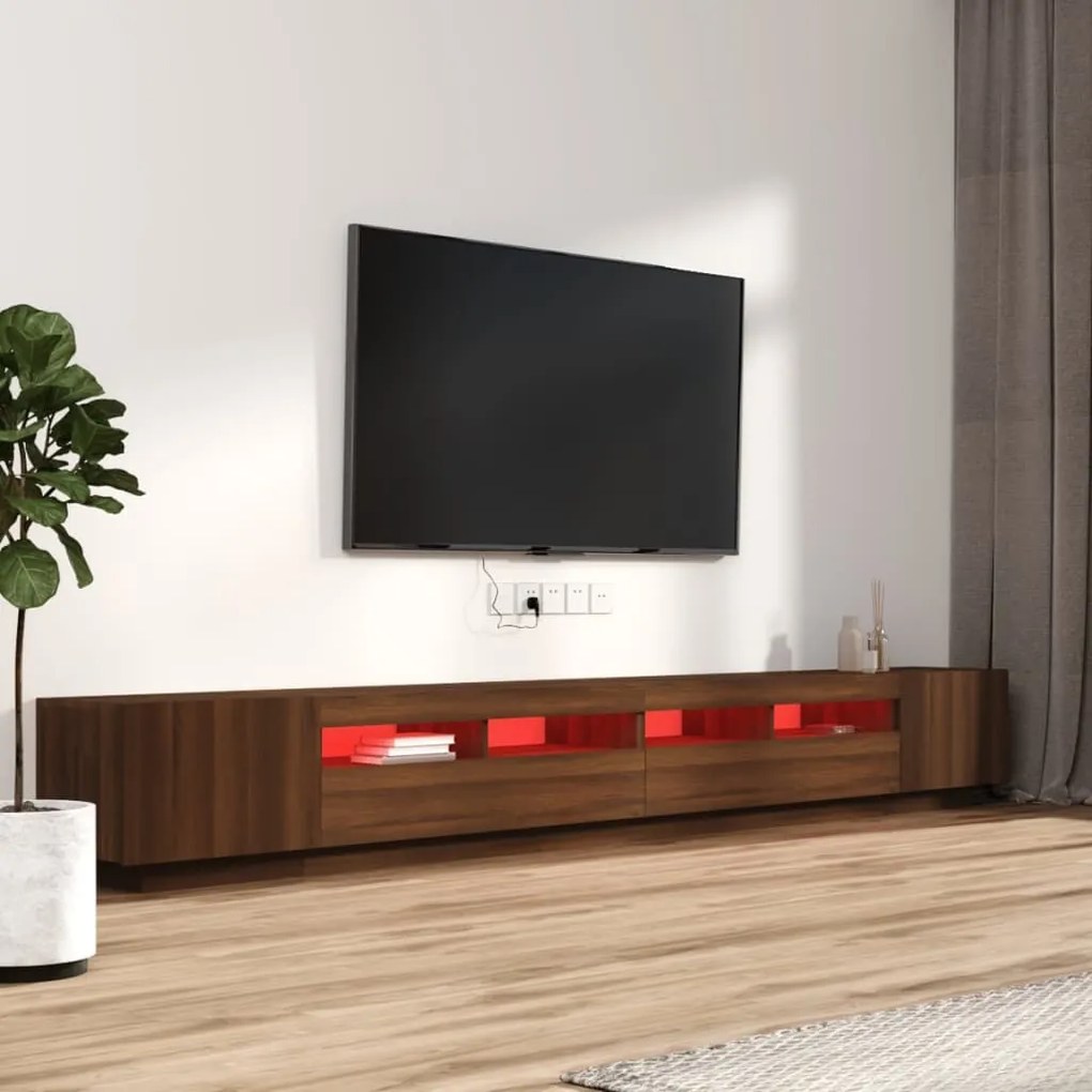 Conjunto móveis de TV 3pcs c/ LEDs madeira carvalho castanho