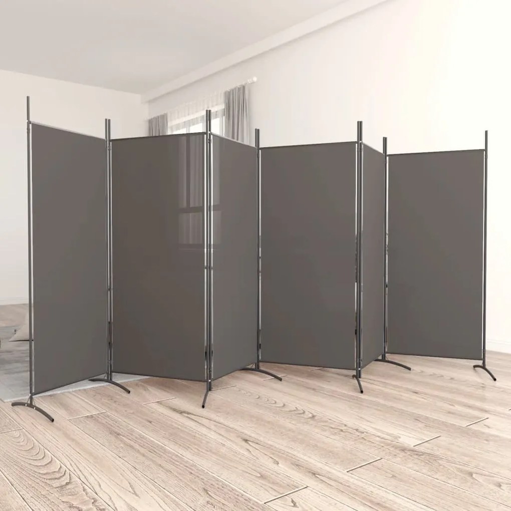 350272 vidaXL Divisória de quarto com 6 painéis 520x180 cm tecido antracite