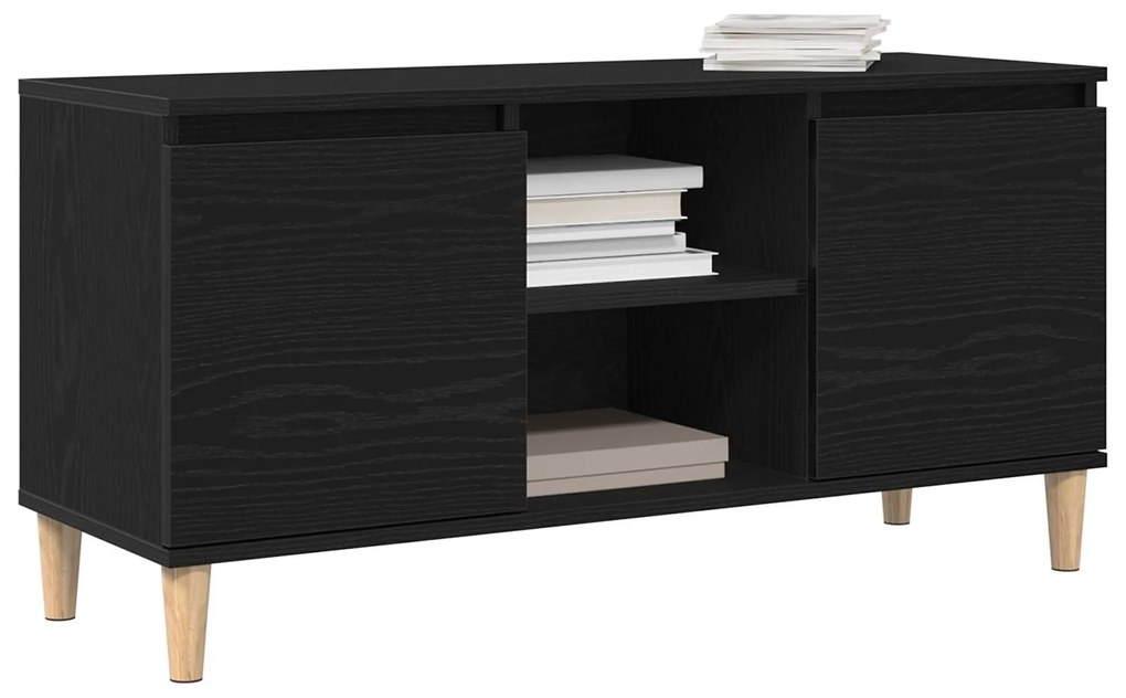 Estante de TV vidaXL com perna de madeira Preto Carvalho 102x35x50 cm