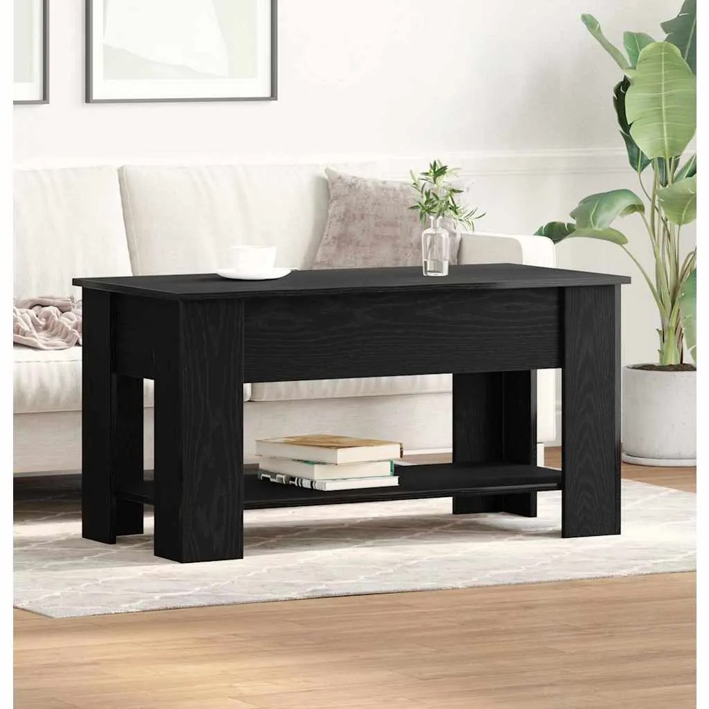 Mesa de Café de Carvalho Preto - 101x49x52 cm Feita de Madeira Reforça