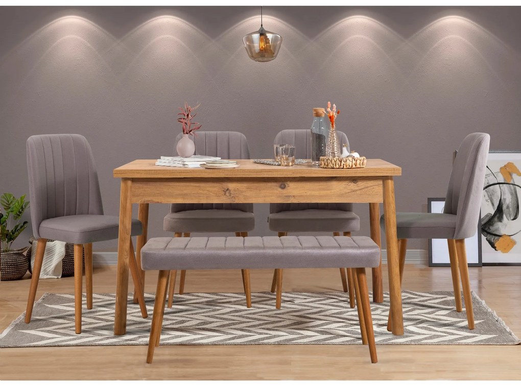 Conjunto de Mesa e Cadeiras Costa – Pinho Atlântico Cinzento – Mesa: 1