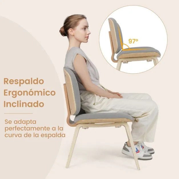 Cadeira auxiliar sem braços com encosto curvo e assento acolchoado largo para sala de jantar, sala de estar ou escritório 59 x 55 x 77 cm Natural