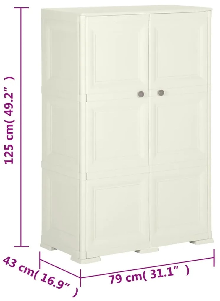 Armário de plástico 79x43x125 cm design de madeira cor baunilha