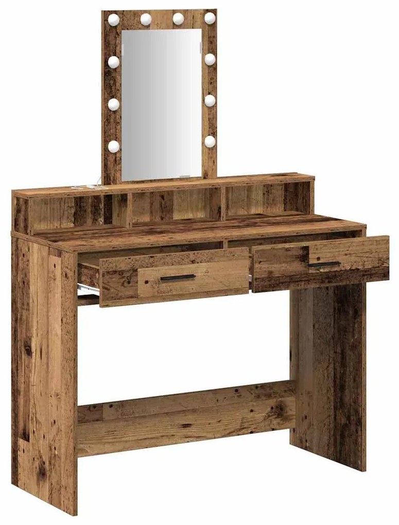 Mesa de Maquilhagem com Luzes LED em Madeira Antiga 100x41x140 cm