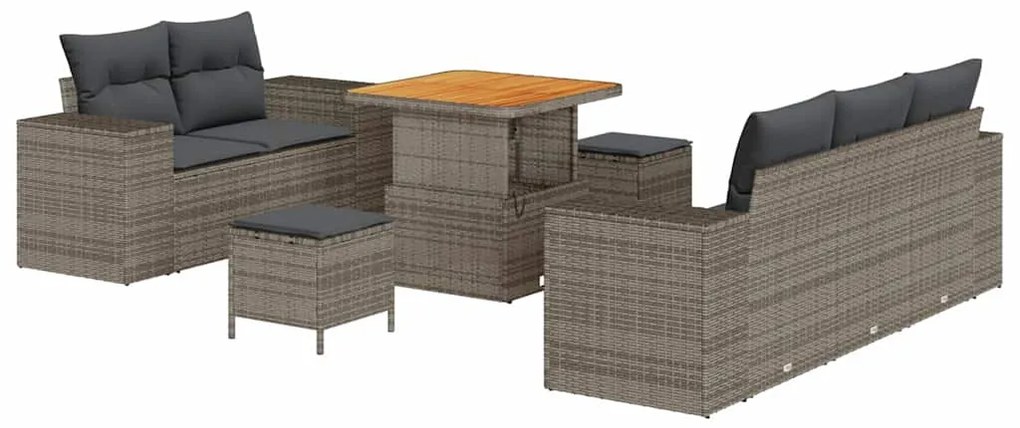 Conjunto de Sofás de Jardim vidaXL de 8 Peças com Almofadas Cinza Vime