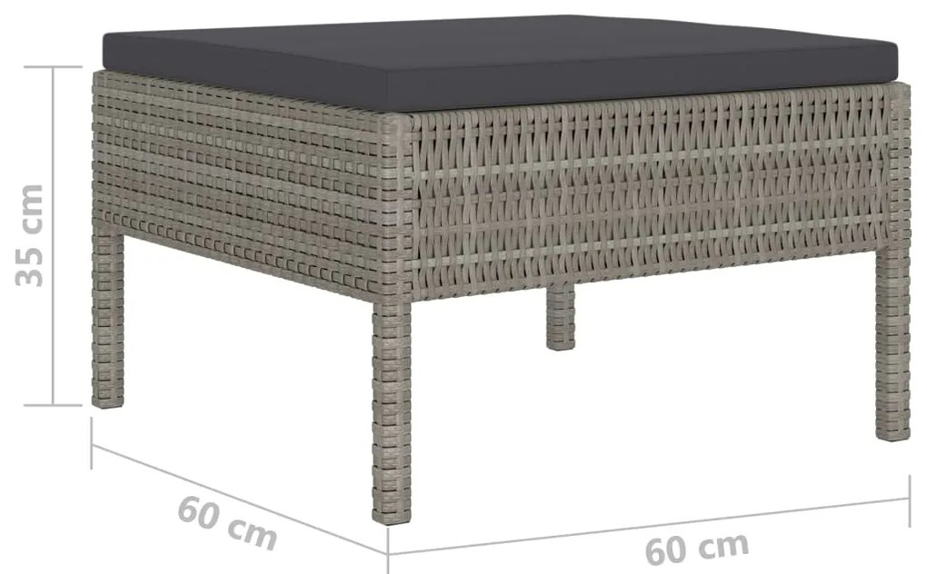 4 pcs conjunto lounge de jardim c/ almofadões vime PE cinzento