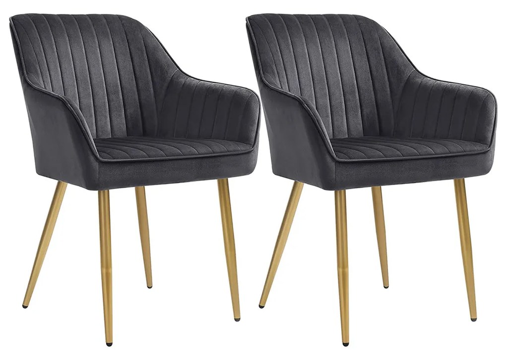 SONGMICS LDC077G02 Conjunto de 2 cadeiras estofadas com braços para sala de jantar, cinza