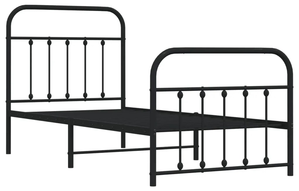 Estrutura de cama com cabeceira e pés 90x190 cm metal preto