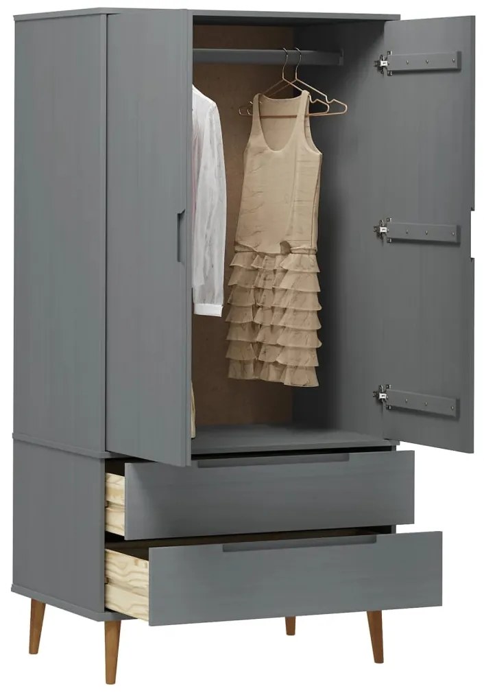 Roupeiro MOLDE 90x55x175 cm pinho maciço cinza