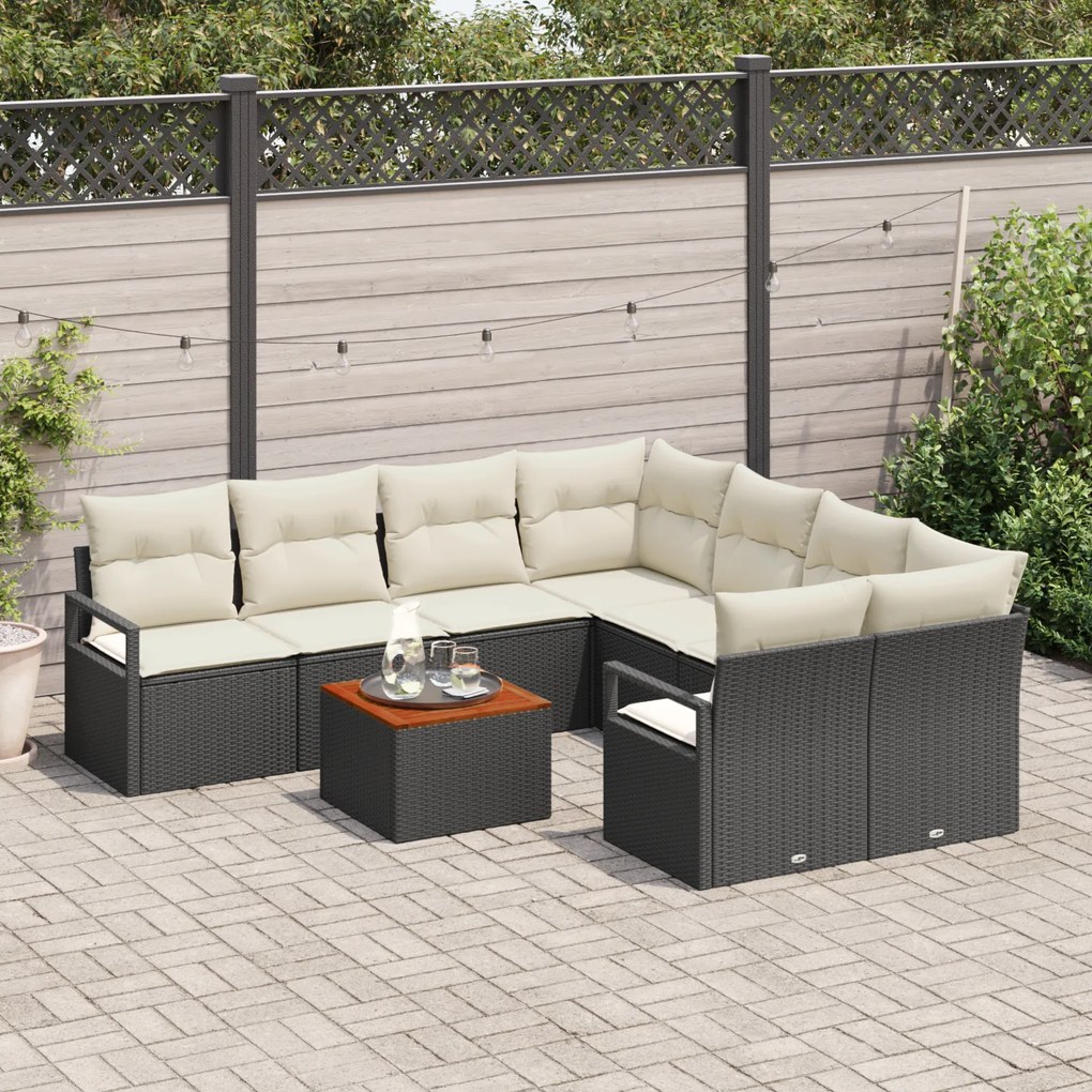 Conjunto de Sofá de Jardim de 9 Peças com Almofadas Rattan de Polietil