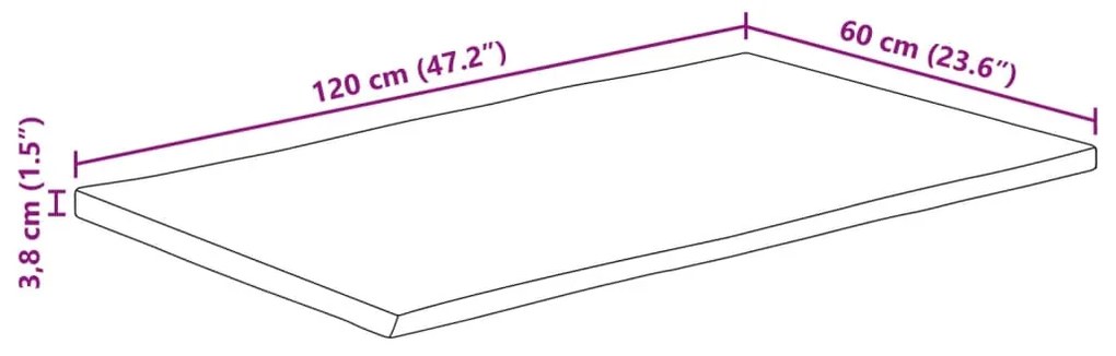 Tampo de mesa c/ borda viva 120x60x3,8 cm mangueira maciça