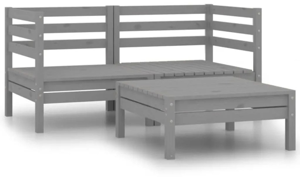 vidaXL 3 pcs conjunto lounge de jardim pinho maciço cinzento