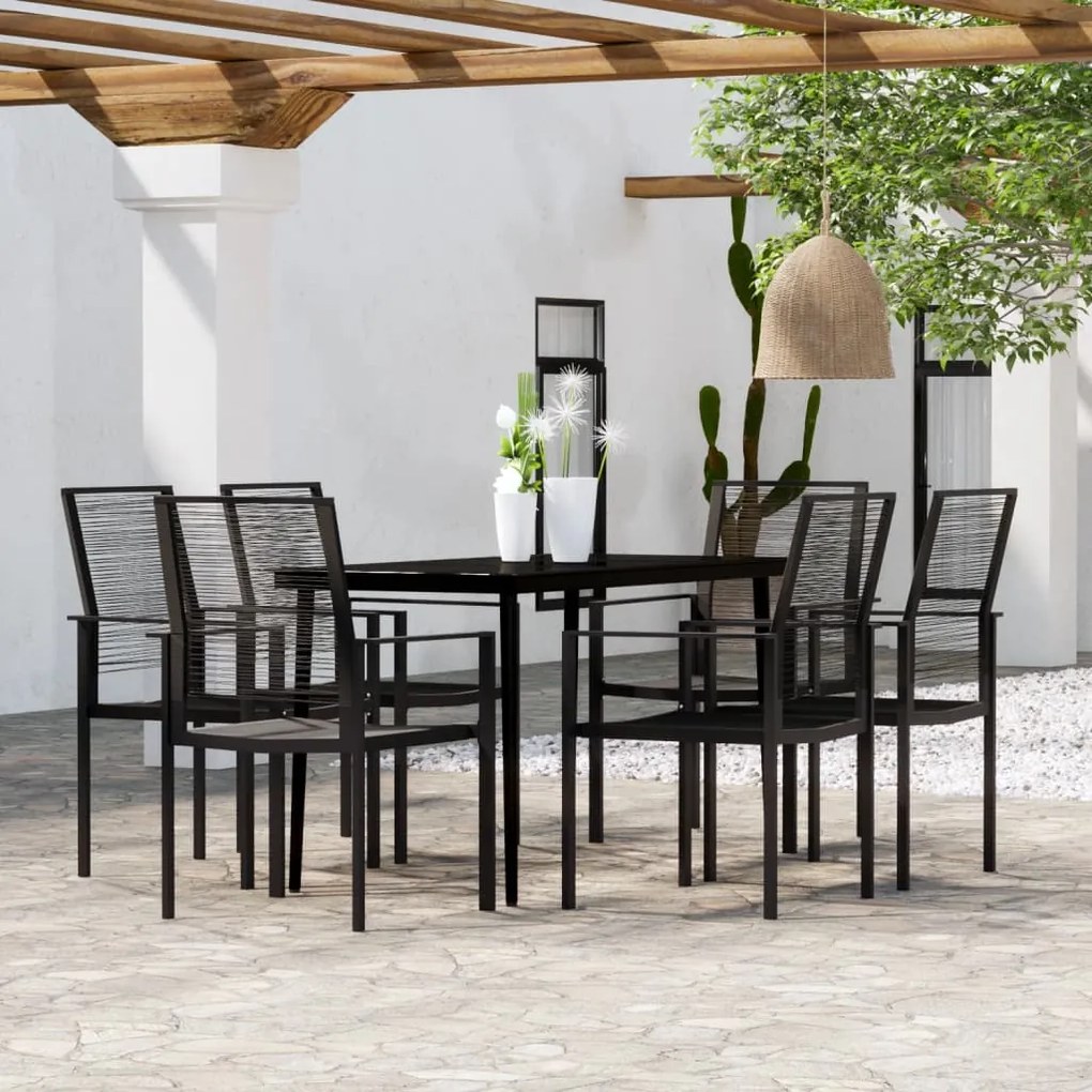7 pcs conjunto de jantar para jardim preto