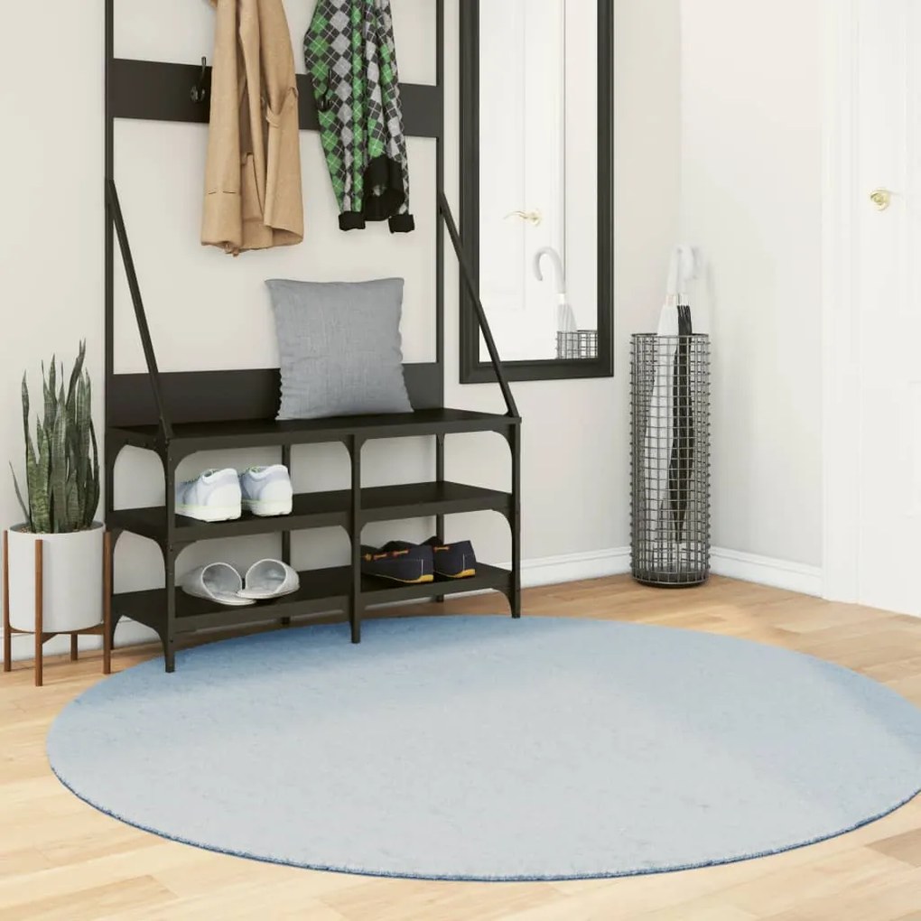 vidaXL Tapete pelo curto macio e lavável HUARTE Ø 160 cm azul