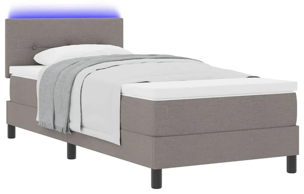Cama Box com Colchão &amp; LED Taupe 80x200 cm Tecido