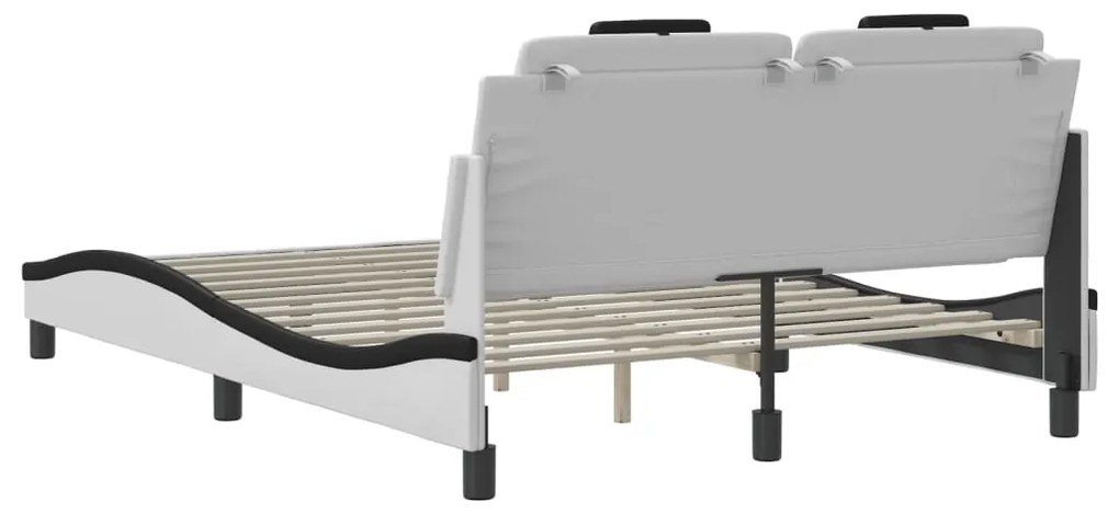 Estrutura cama c/ luzes LED 120x200cm couro artif. branco/preto