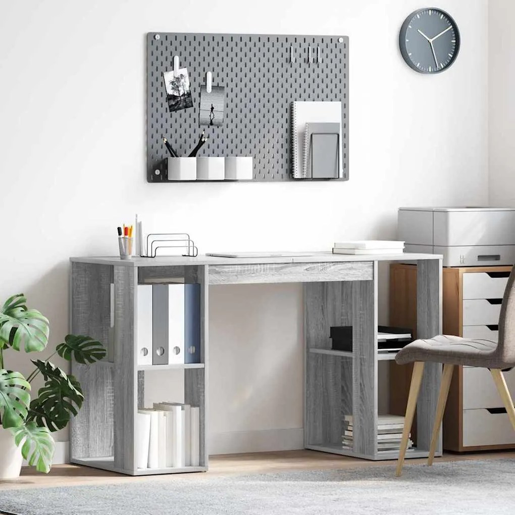 vidaXL Mesa com Armazenamento Cinza Sonoma 130 x 50,5 x 75 cm