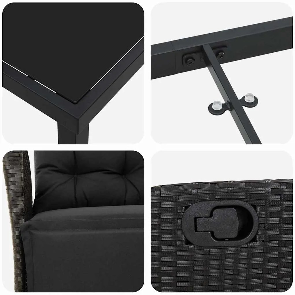 Conjunto de jantar de jardim com 5 peças em rattan preto