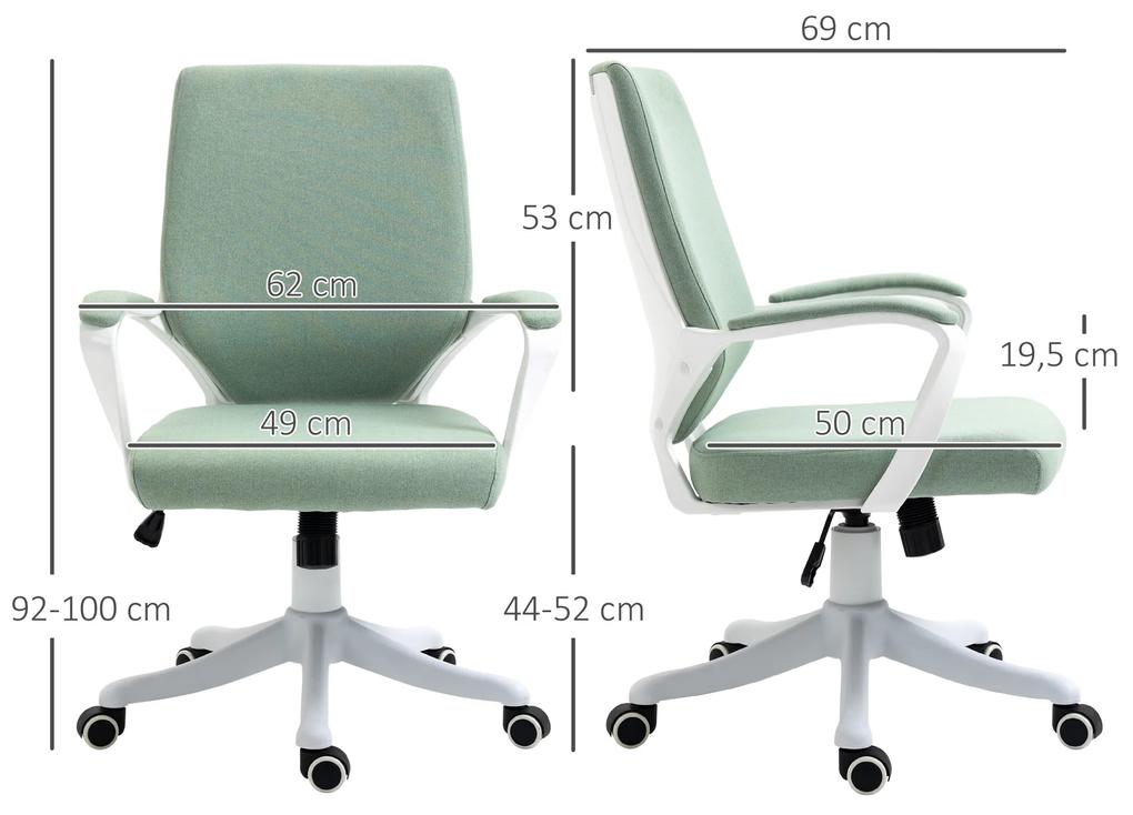 Cadeira de Escritório Ergonómica Giratória e com Altura Ajustável e Suporte Lombar 62x69x92-102 cm Verde