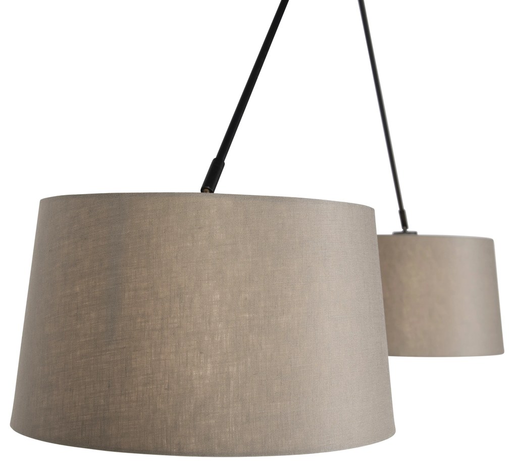 Candeeiro de suspensão preto com abajures em linho bege 35 cm 2 luzes - Blitz Country / Rústico