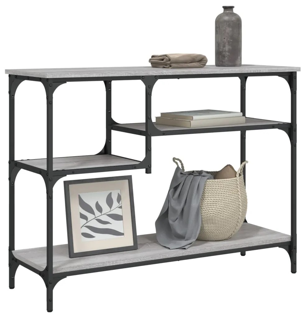 Mesa consola c/ prateleiras 100x35x75 cm cinzento sonoma
