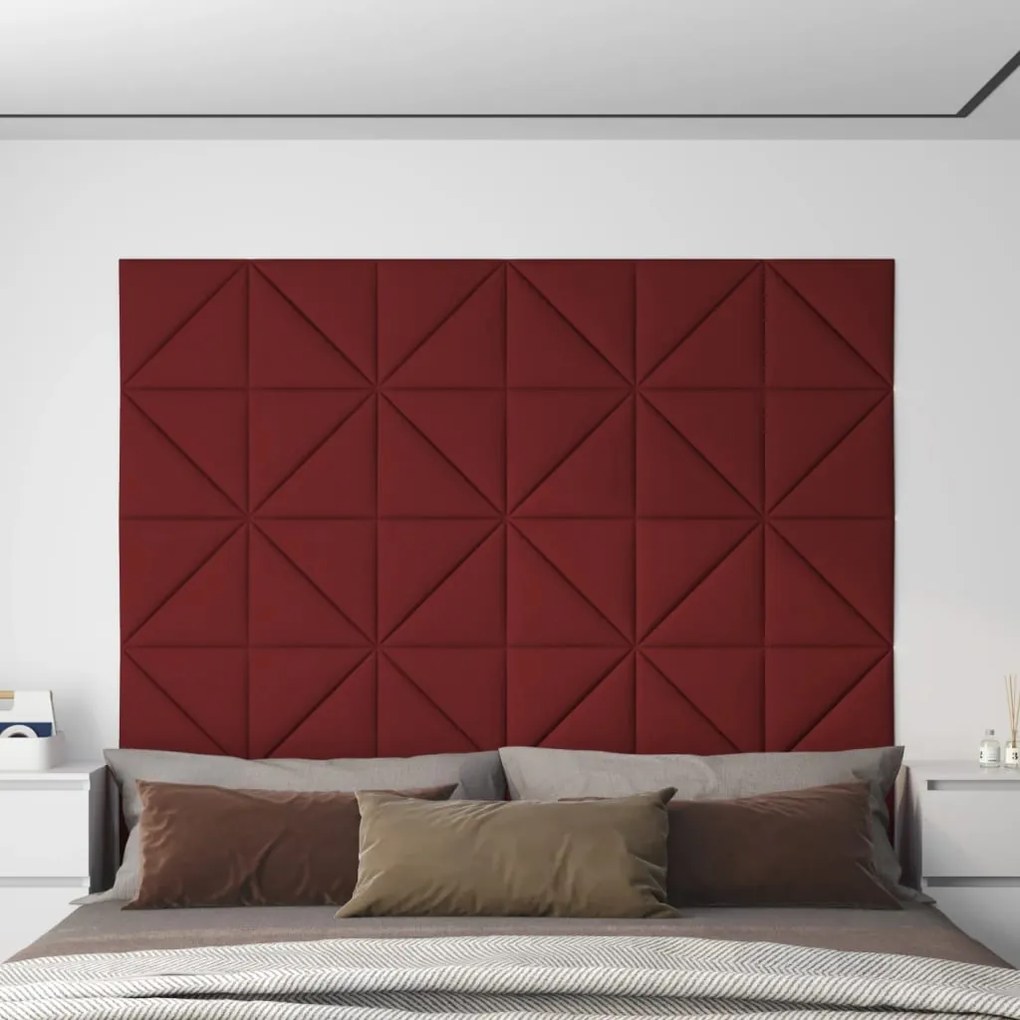 vidaXL Painel de parede 12 pcs 30x30 cm tecido 0,54 m² vermelho tinto
