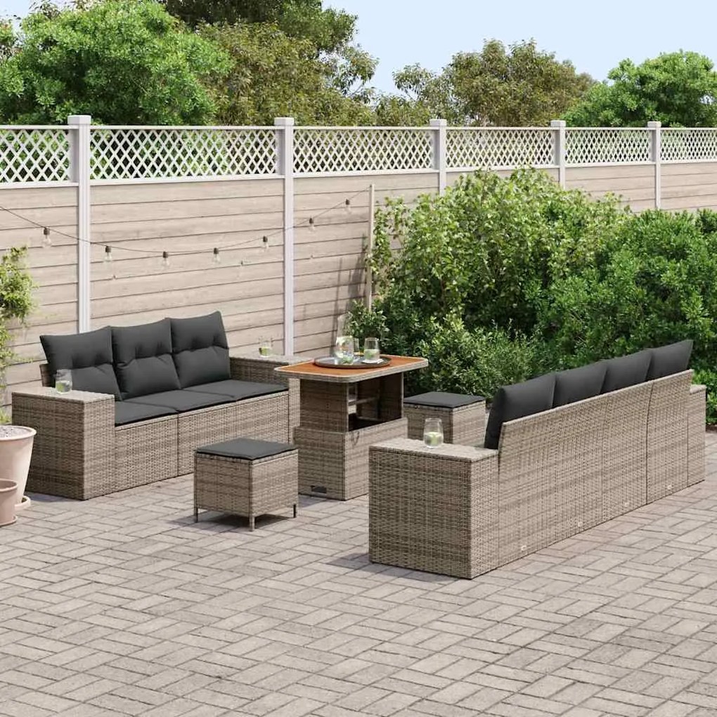 Conjunto de Sofá de Jardim vidaXL 10 Peças com Almofadas Cinza Rattan