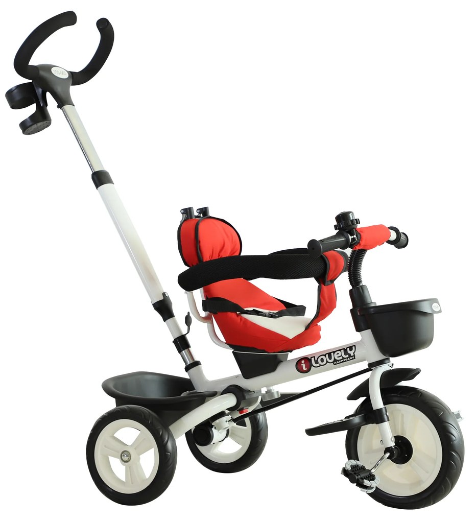 ® Triciclo de bebê 4 em 1 Trolley Trike Bicicletas para Crianças + 18 meses Evolutivo Giratório Capa Barra destacável Vermelho
