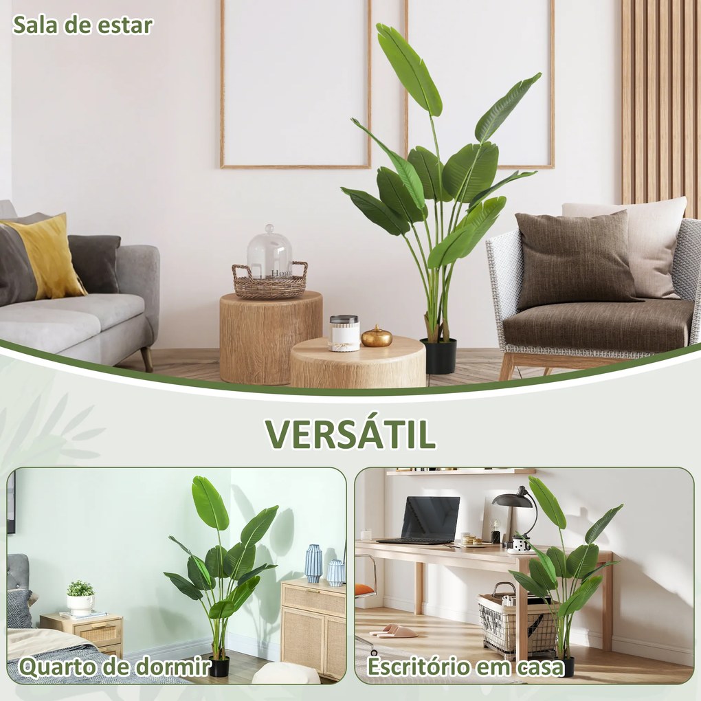 Planta Artificial Decorativa 160 cm Bananeira Artificial com Vaso e Folhas para Interior Casa Sala de Estar Escritório Verde
