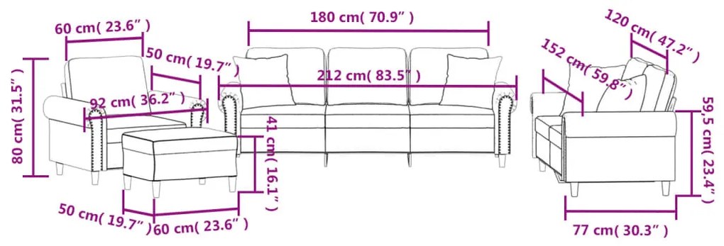 4 pcs conjunto de sofás com almofadas veludo cinzento-escuro