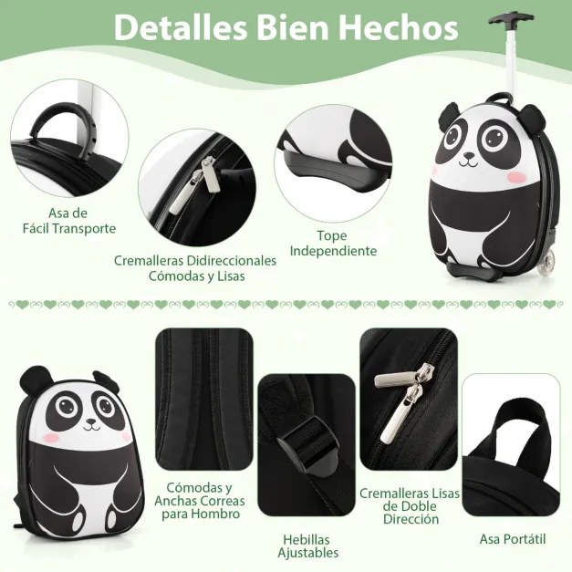 Conjunto de mala infantil, 2 peças, bagagem de viagem, 40 cm com mochila, 30 cm, leve, portátil Branco