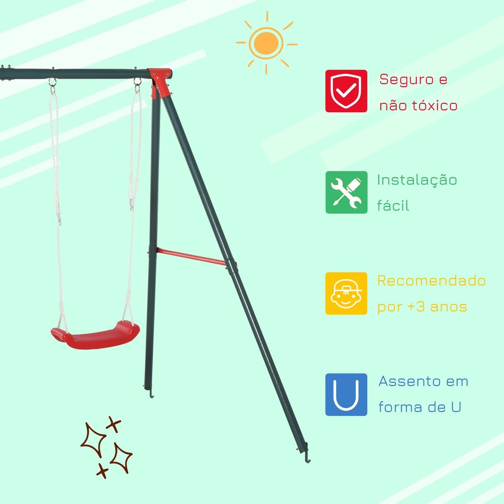 Conjunto de Baloiços para Crianças acima de 3 Anos com Suporte de Meta