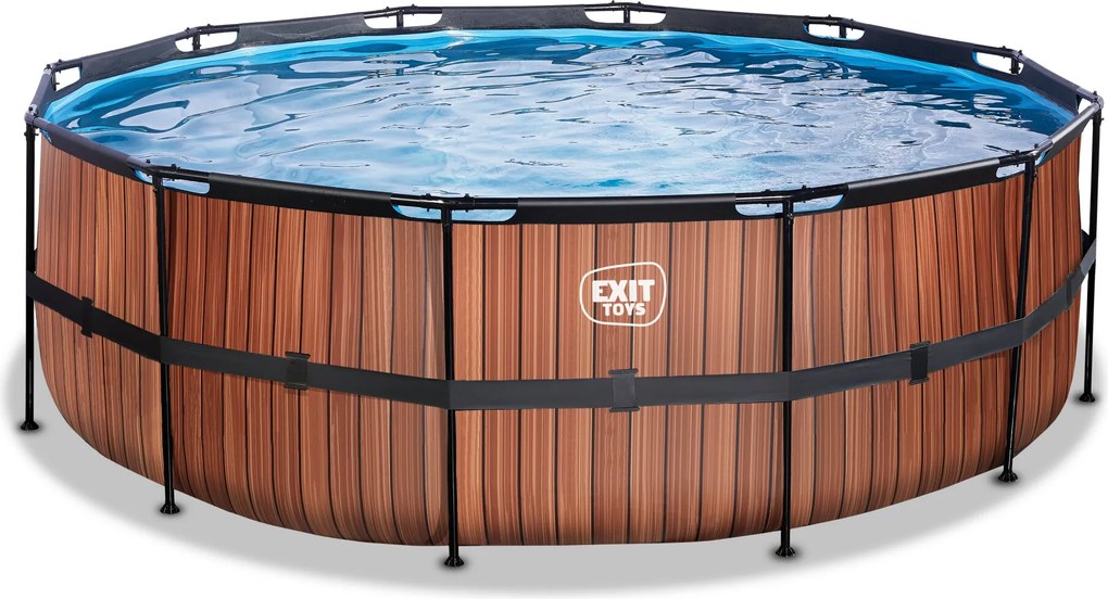Piscina redonda Wood ø427x122cm com bomba de filtragem -Castanha