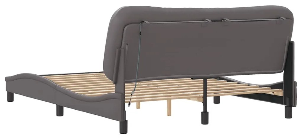 Estrutura de cama c/ luzes LED 160x200cm couro artificial cinza