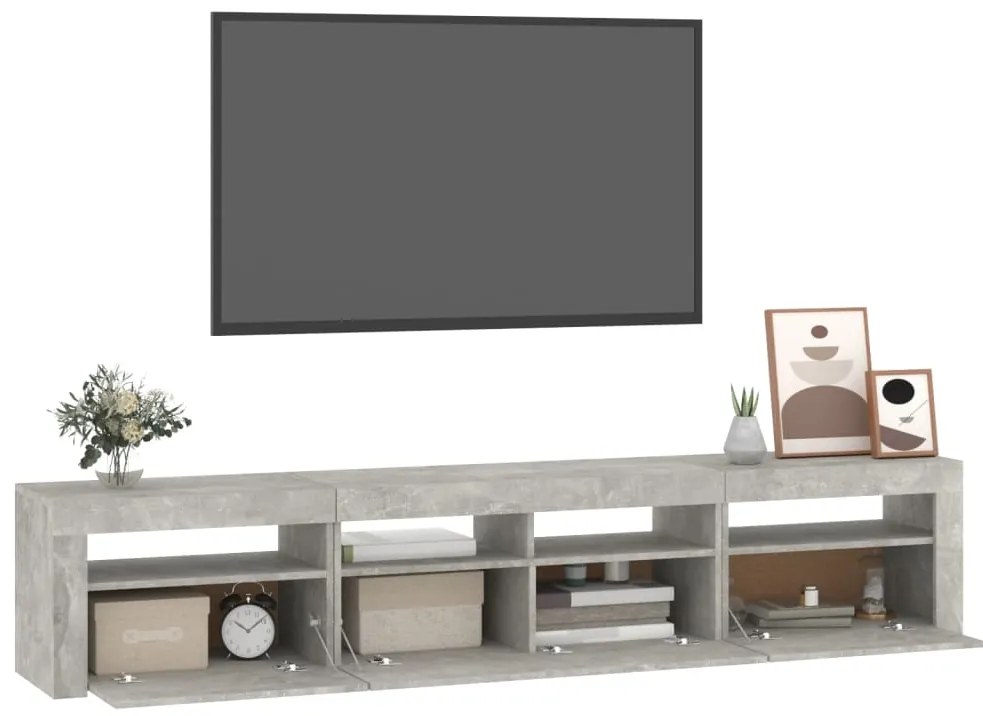 Móvel de TV com luzes LED 210x35x40 cm cinzento cimento