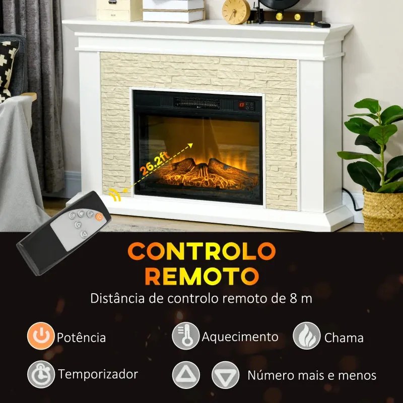 Lareira Elétrica 1800W com Efeito de Chama e Temporizador - Design Mod