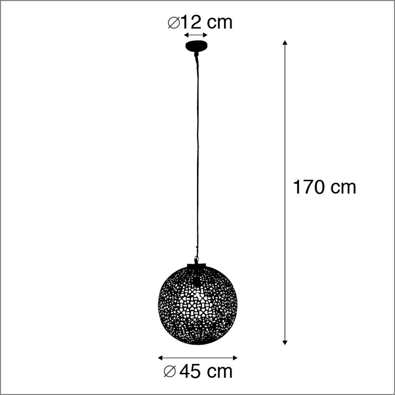Candeeiro de suspensão oriental preto com dourado 45 cm - Radiante Oriental
