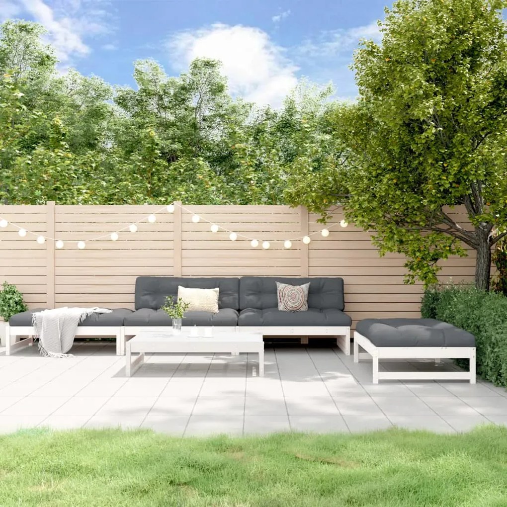 5 pcs conjunto lounge de jardim madeira de pinho maciça branco