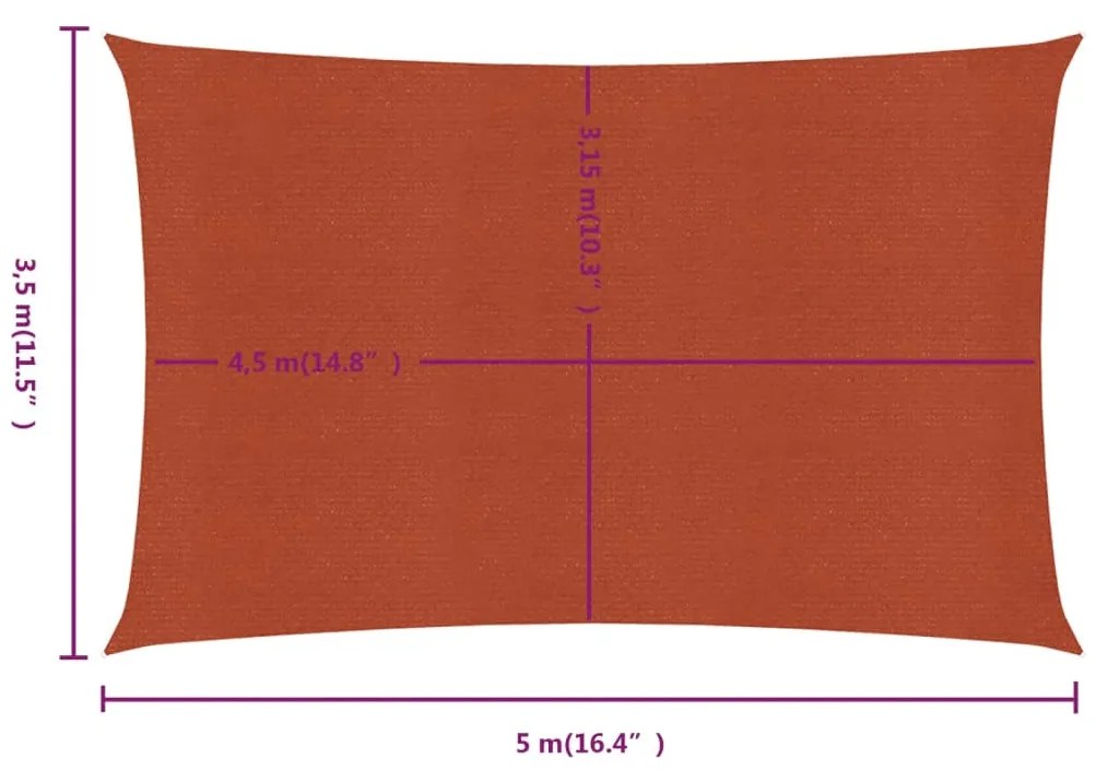 Para-sol vela retangular 160 g/m² 3,5x5 m PEAD terracotta