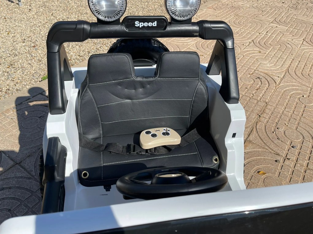 Carro Eletrico Infantil JEEP RUBICON STYLE 12V, App para Telemóvel e Comando, 1 Lugar Branco