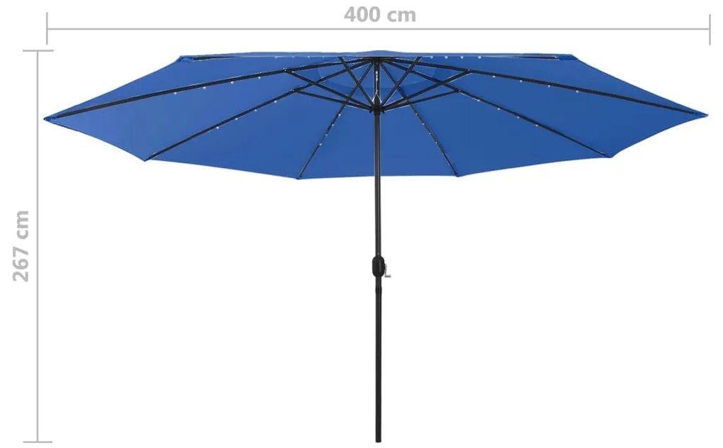 Guarda-sol de jardim com luzes LED 400 cm azul-ciano